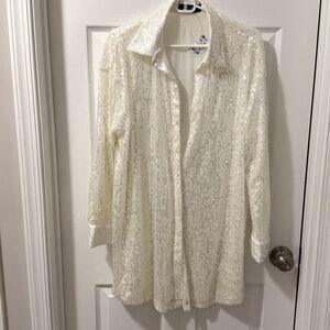 AKIRA White Sequin Shirt Dress - slightly oversized fit